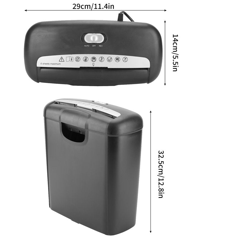 6-Sheet Cross Cut Paper Shredder with 3 Gallon Bin for Office & Home, Black