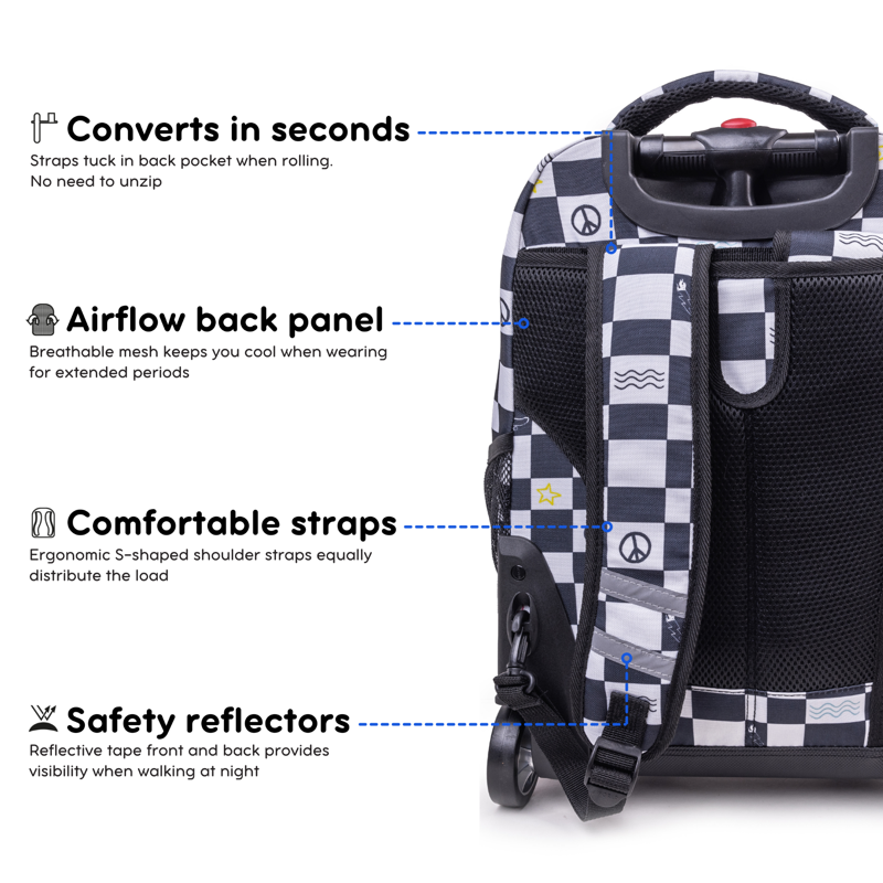 Kids & Adults 18-Inch Rolling Backpack for School & Travel - Lightweight & Durable with Multiple Compartments