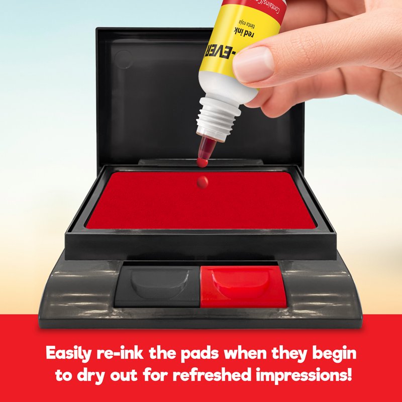 Traditional Felt Stamp Pads Set with Ink Refill Bottles - Red & Black