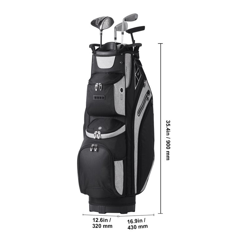 KFFKFF Golf Bag for Carts 14-Way Top Divider, 36" 13 Pockets, Dust Cover, Removable Straps, Black/Gray