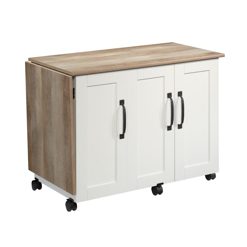Sauder Sewing & Craft Cart with Drop Leaf & Storage - Soft White Finish