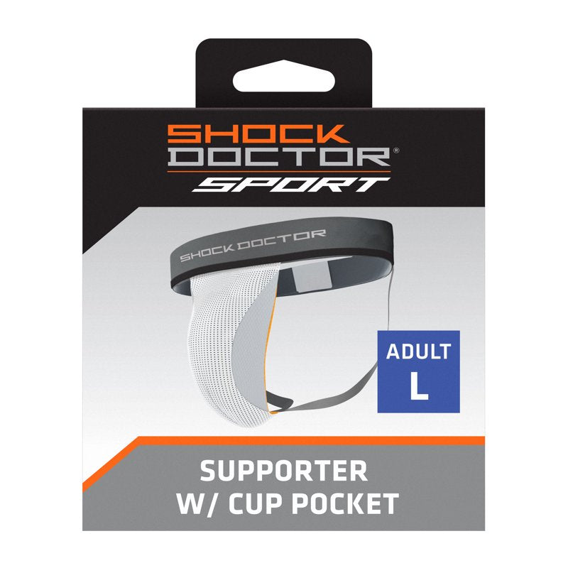 Athletic Supporter with Cup Pocket - Adult Large, White, Sports Support Gear