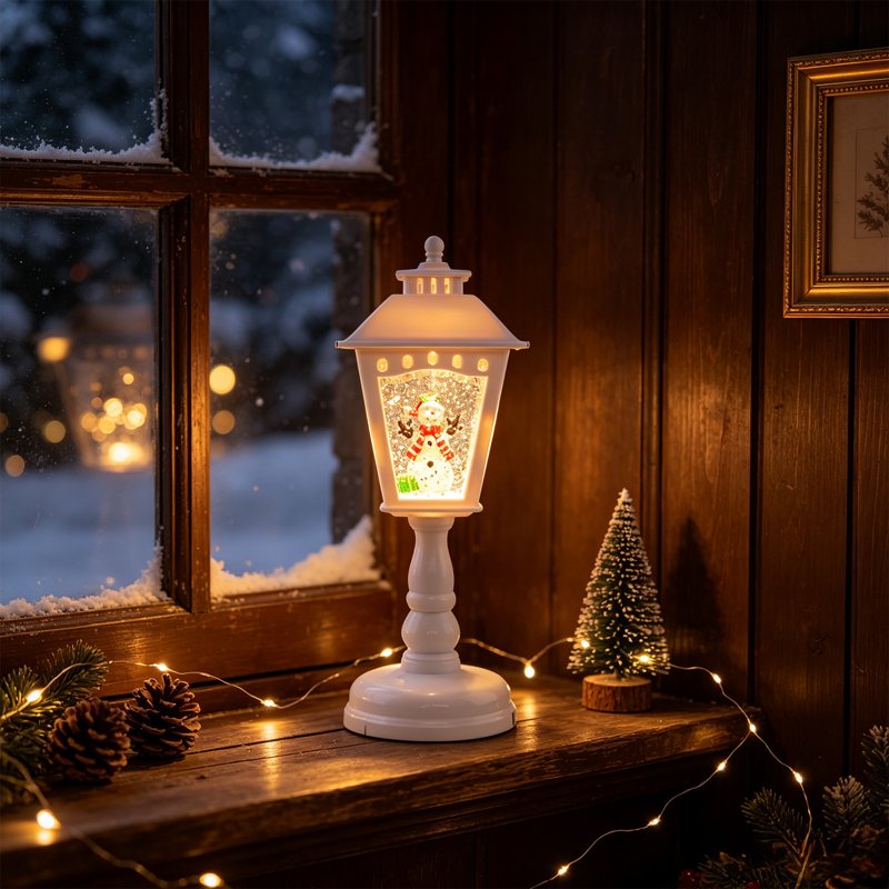 Christmas Snow Globe Lamp - Resin Phone Booth Decor with Warm Ambient LED Light