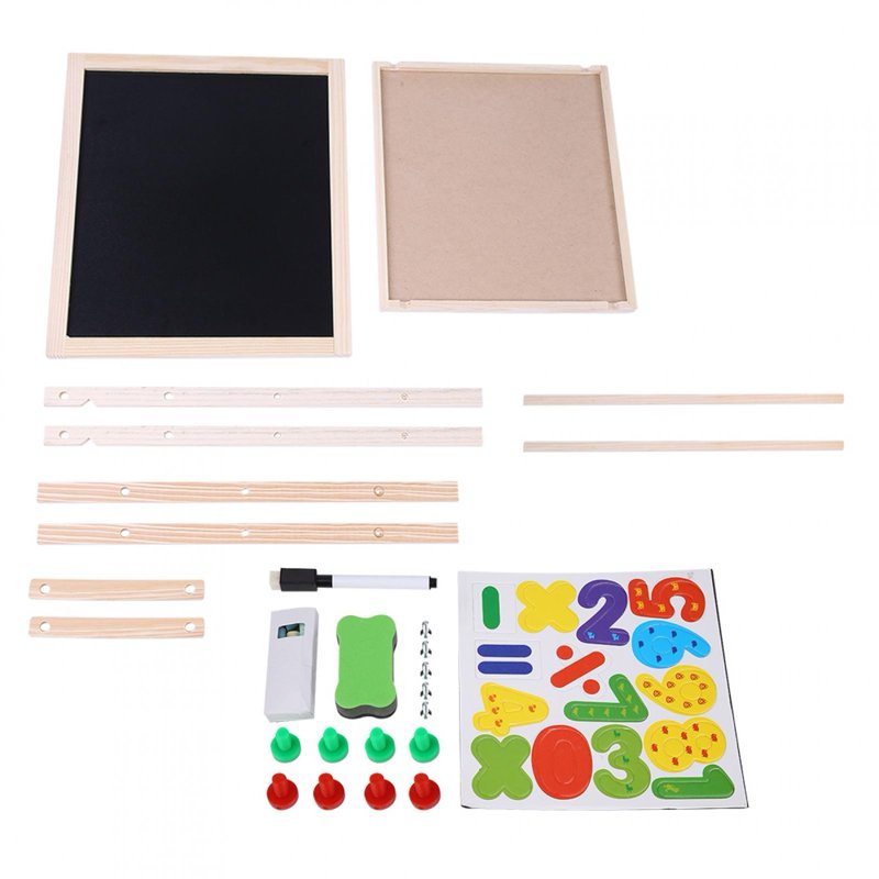 Kids Double-Sided Wooden Easel with Whiteboard & Chalkboard - Adjustable Toddler Art Desk