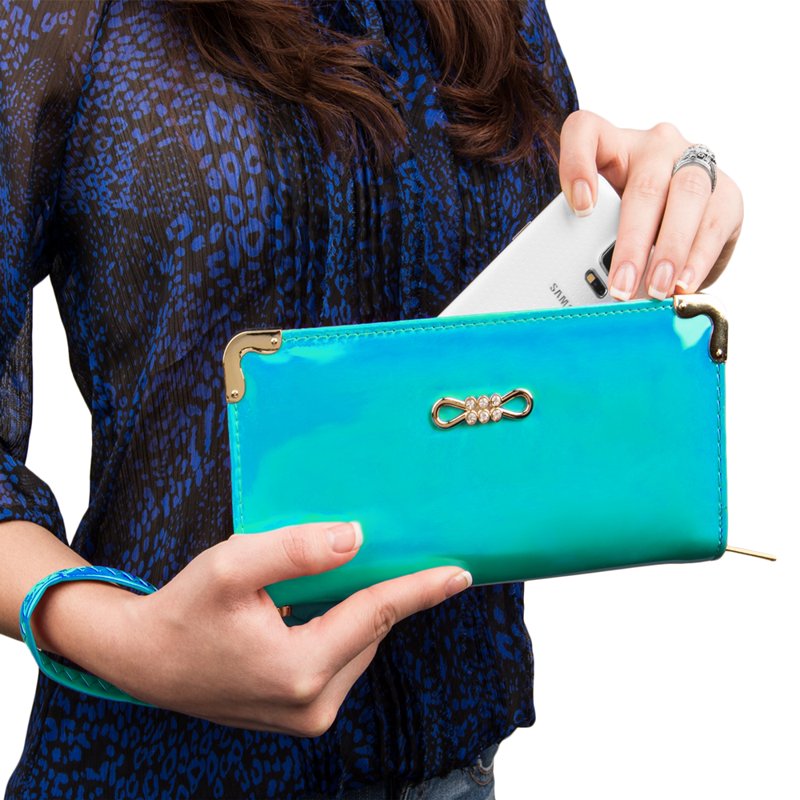 Women's Convertible Patent Leather Wallet with Card Organizer & Wristlet