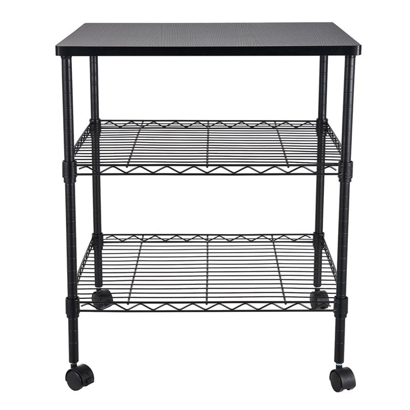 3-Shelf Metal File Cart with Wheels - Office Storage & Mobile Printer Stand