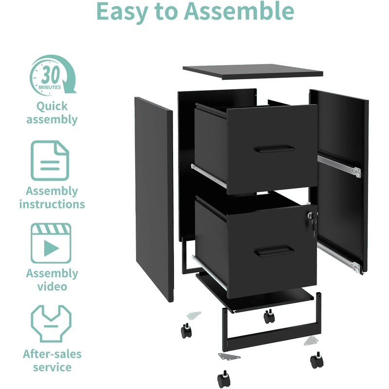 Vertical Locking File Cabinet with 2 Drawers - Metal Office Storage