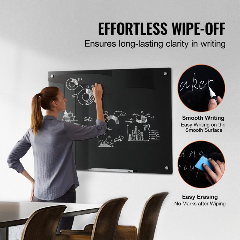 Magnetic Glass Dry Erase Whiteboard 36x24 Wall-Mounted Frameless Office & Home