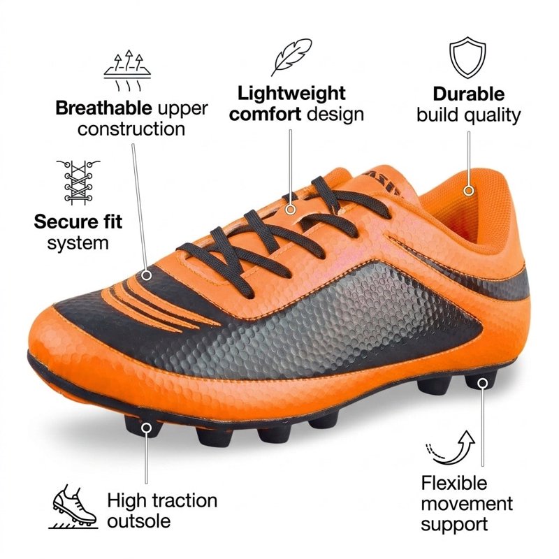 Vizari Kids Soccer Cleats Infinity Lightweight Durable Firm Ground Orange 9 Variation: 9, Orange Black