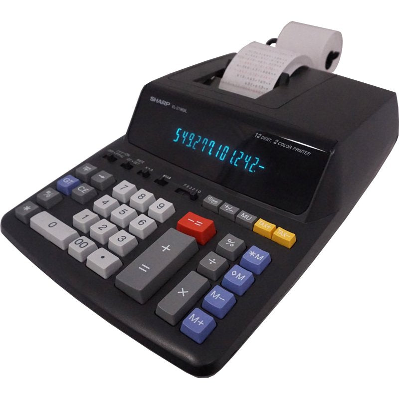 12-Digit Printing Calculator with Memory and Fast Ribbon Printer - Black