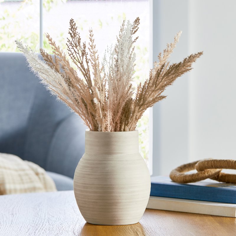Artificial Pampas Grass Arrangement in Cement Vase - Indoor Decor