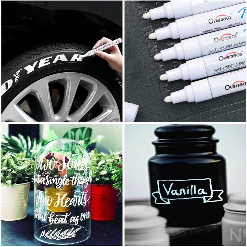 White Paint Markers Pens - Permanent Oil-Based, Medium Tip, Waterproof for Crafts & Surfaces