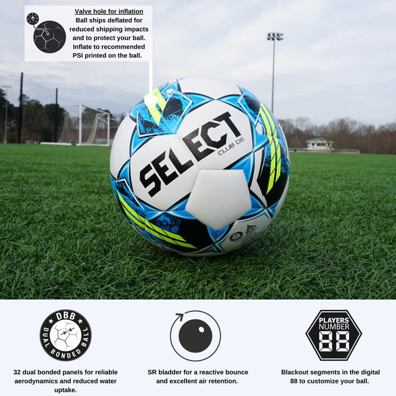 Select Club DB V22 Soccer Ball - White w/ Blue, 5
