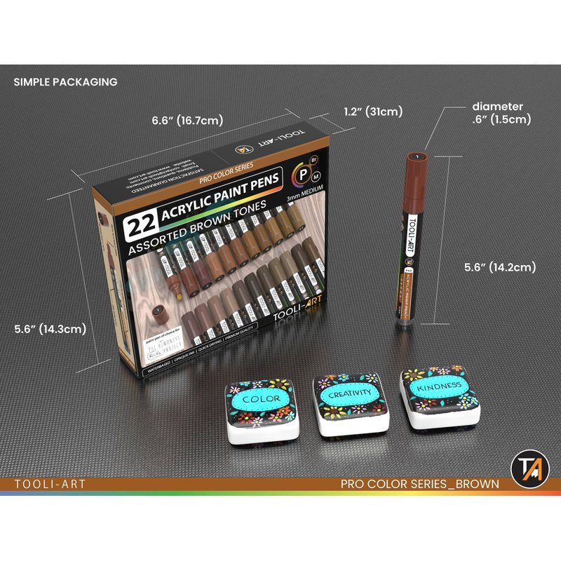 Acrylic Paint Pens Set - 22 Brown Colors for Art & Craft, 3mm Medium Tip
