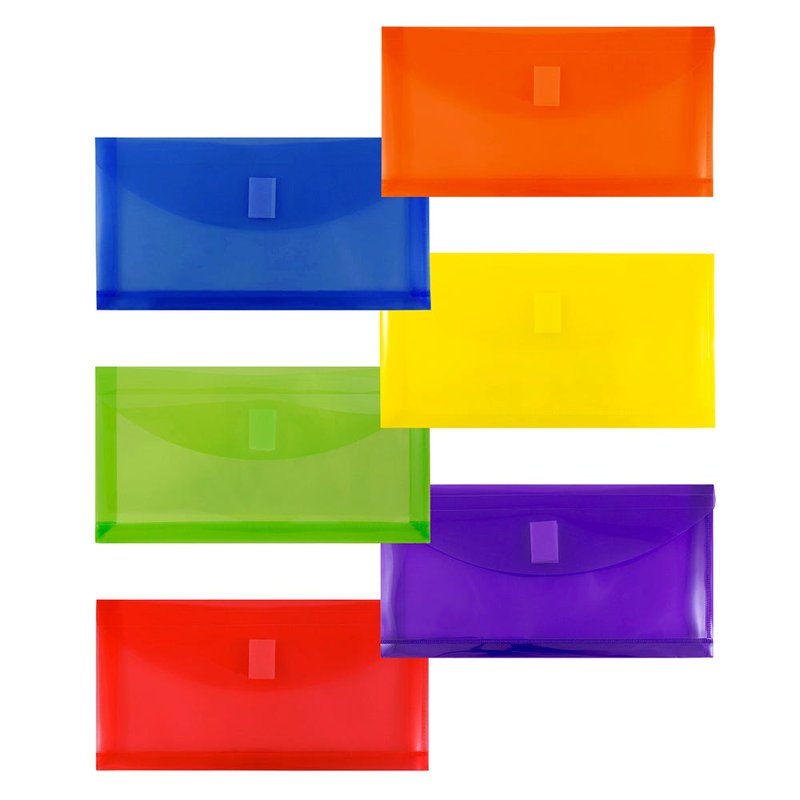 Plastic Envelopes #10 Assorted 6-Pack with Button & VELCRO Closure
