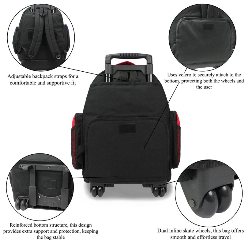 22-Inch Airline Approved Rolling Backpack with Multiple Compartments - Red