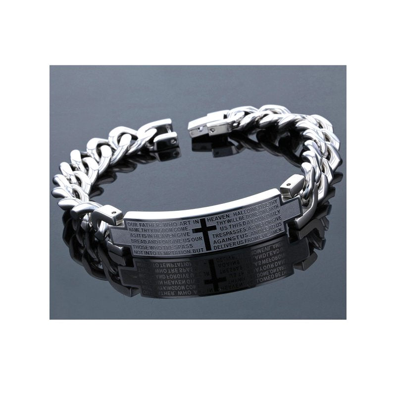 Men's Silver-Tone Stainless Steel Prayer ID Bracelet - Classic Christian Jewelry
