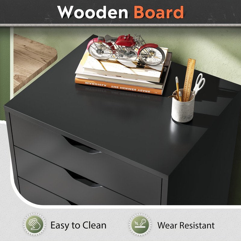 Mobile Under-Desk File Cabinet with Lockable Casters - Black or White