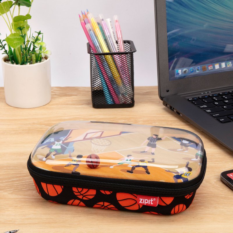 Large Capacity Clear Top Pencil Case for School & Kids - Sports-Themed Organizer