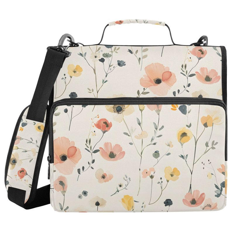 Zipper Binder File Folder Organizer Bag with Multiple Pockets - Floral Design