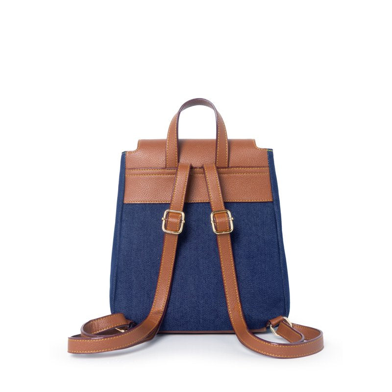 Women's Denim Backpack with Signature Logo - Adjustable Shoulder Straps