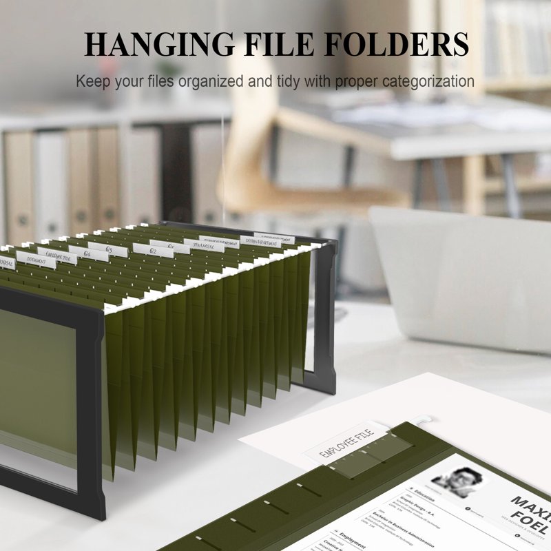 Hanging File Folders with 1/5 Cut Tabs, 1-Inch Expansion, Letter Size, 24 Pack, Green