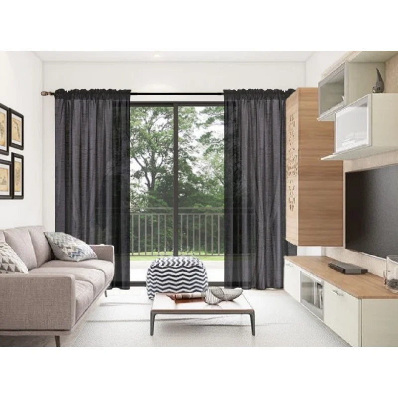 Semi-Sheer Faux Silk Window Curtains 2-Pack - Black, 84 Inch Length