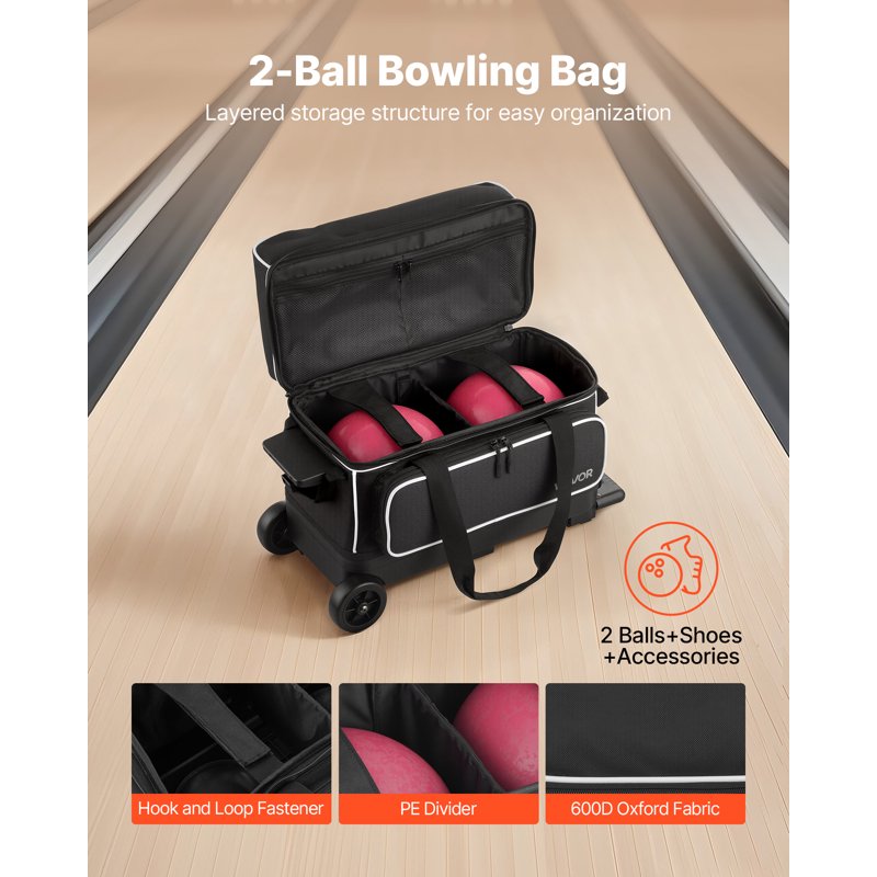 Double Roller Bowling Bag with Wheels & Shoe Compartment - Holds Up to Size 16