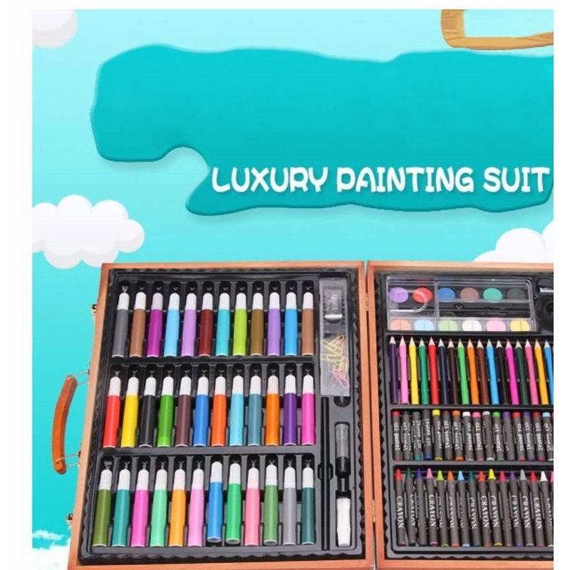 Art Supply Organizer Case with 150 Pieces - Wooden Storage & Carrying Box