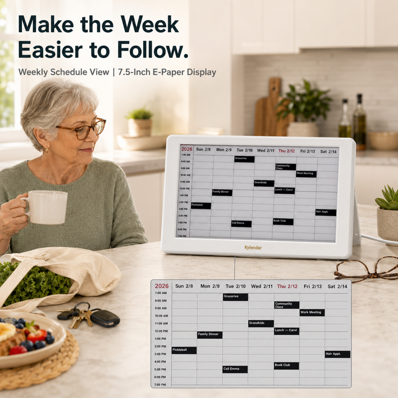 7-Inch Digital Calendar with E Ink Display, Remote Reminders & Widgets
