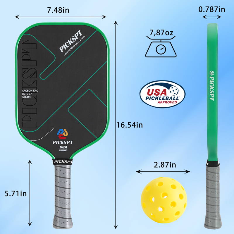Orange 2-Paddle Pickleball Set, USAPA Approved, 16mm Carbon Fiber Core