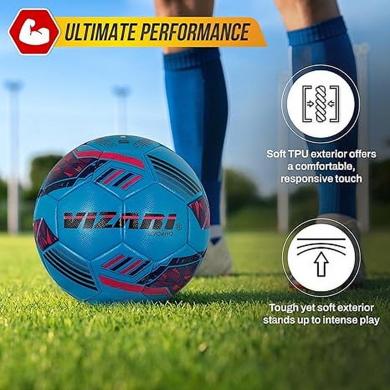 Vizari Livorno Soccer Ball - Sizes 3 4 5, Sky Blue - Durable TPU, 3-Color Pack