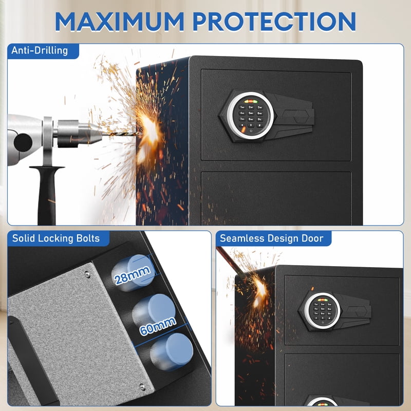 Digital Money Safe Box with Double Door & Adjustable Shelves, Home Security Safe