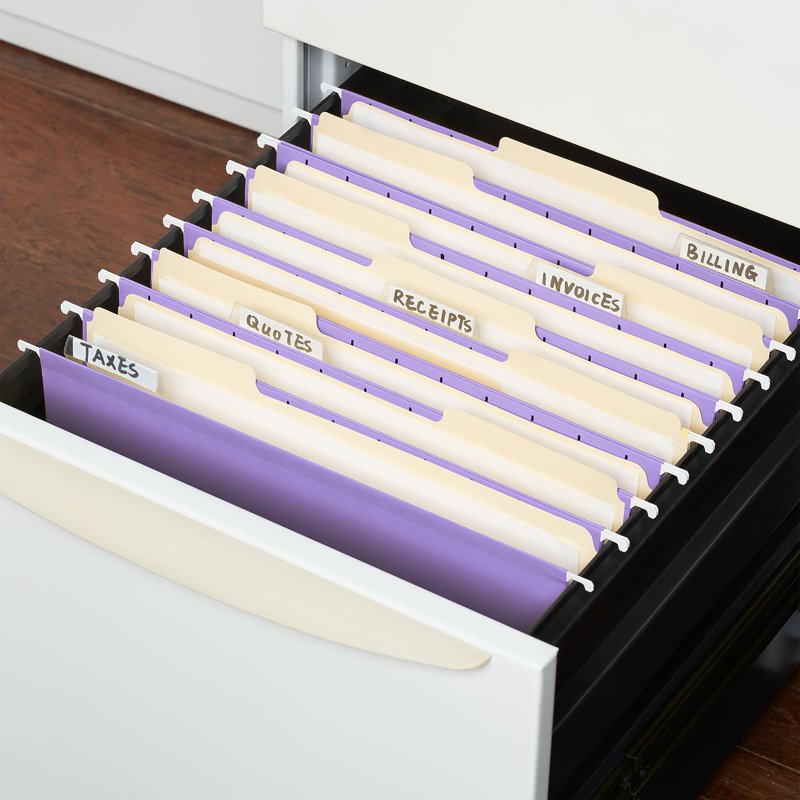 Purple Hanging File Folders 5-Tab Letter Size - 50 Pack