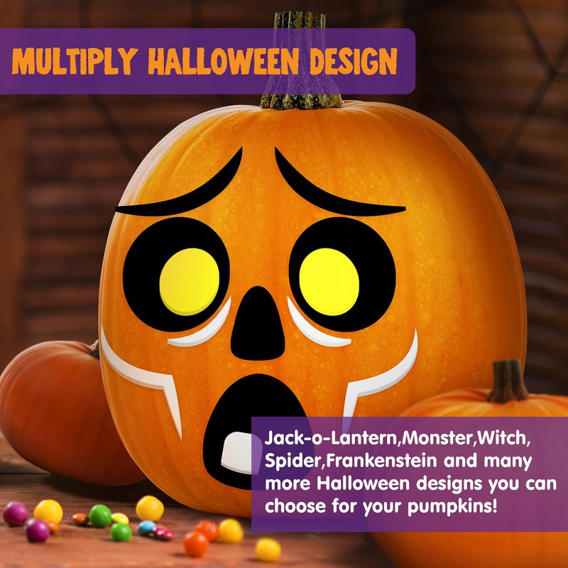 Halloween Pumpkin Foam Stickers Craft Kit - 16 Designs, 18 Sheets Kids Party Favors