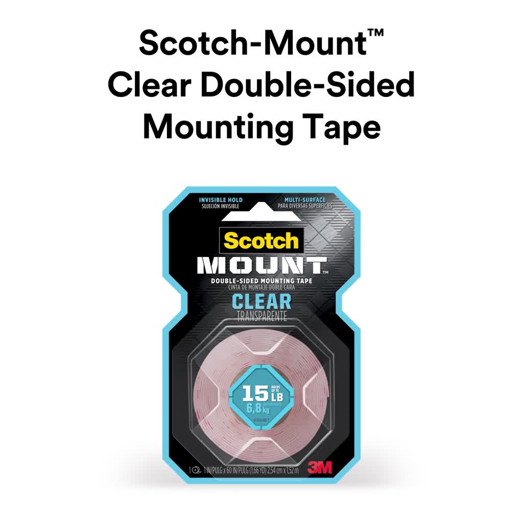 Double-Sided Mounting Tape Roll - Clear Heavy Duty Adhesive, 1 in x 60 in