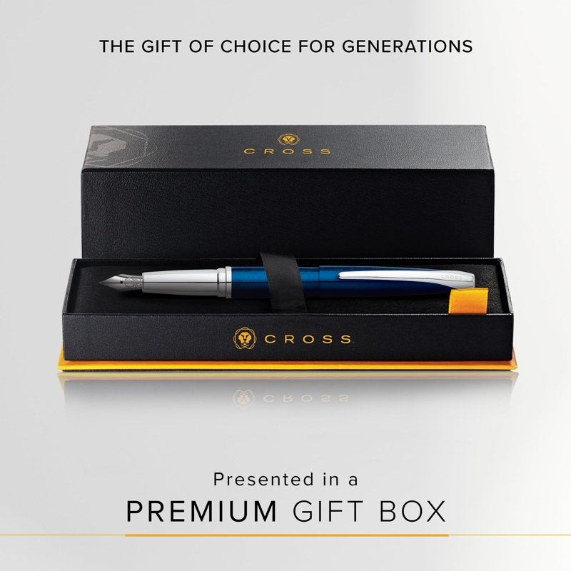 Cross ATX Translucent Blue Lacquer Fountain Pen - Medium Nib, Modern Design