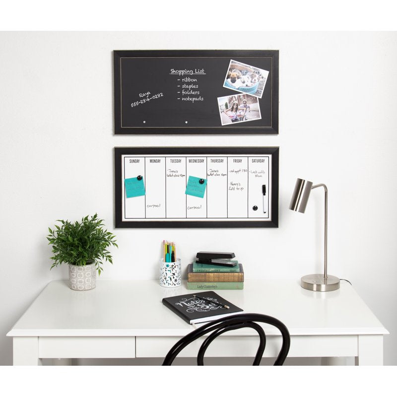 Magnetic Chalkboard Wall Sign 13 x 26 Inches - Framed Blackboard for Home Office Kitchen