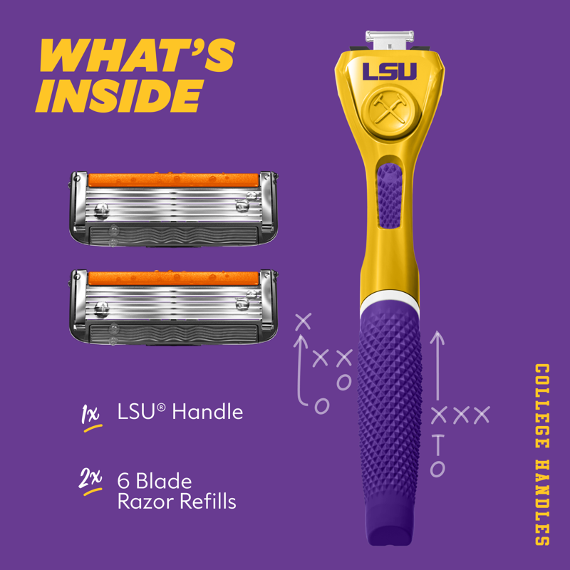 College Football Team Razor Set with 6-Blade Cartridges & Grip Handle