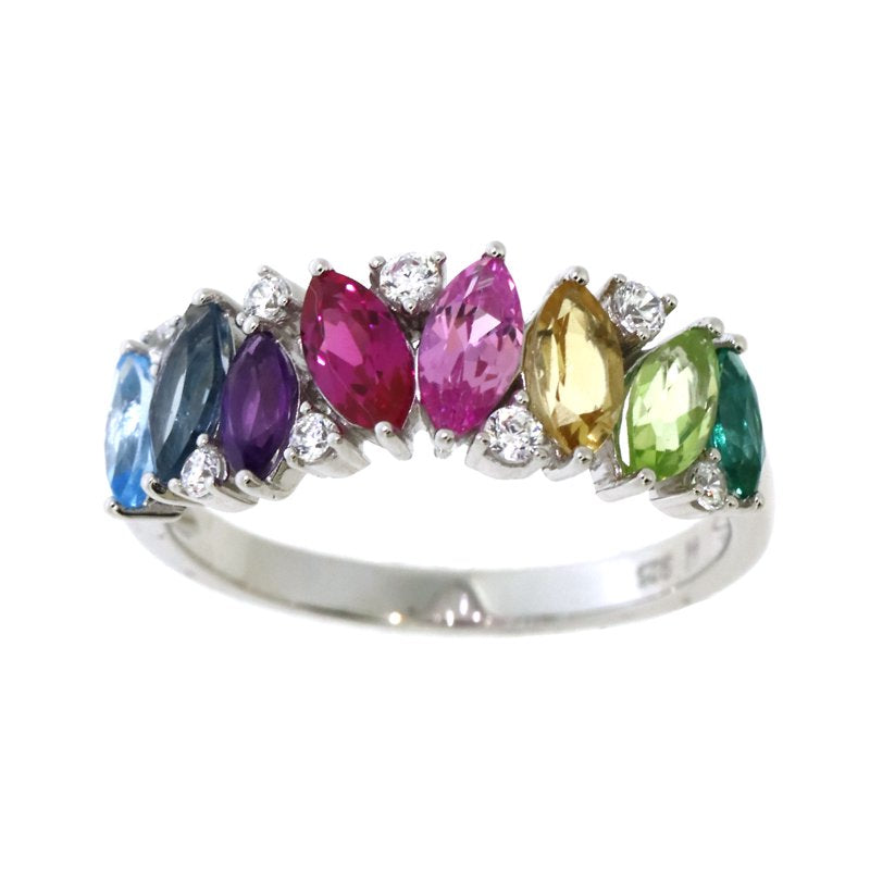 Rainbow Gemstone Sterling Silver Band Ring - Hypoallergenic Jewelry for Women