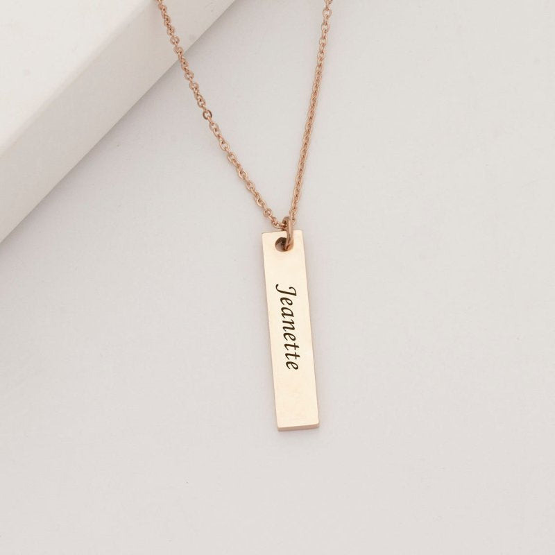 Personalized Vertical Bar Necklace - Custom Engravable Name Jewelry Gift
