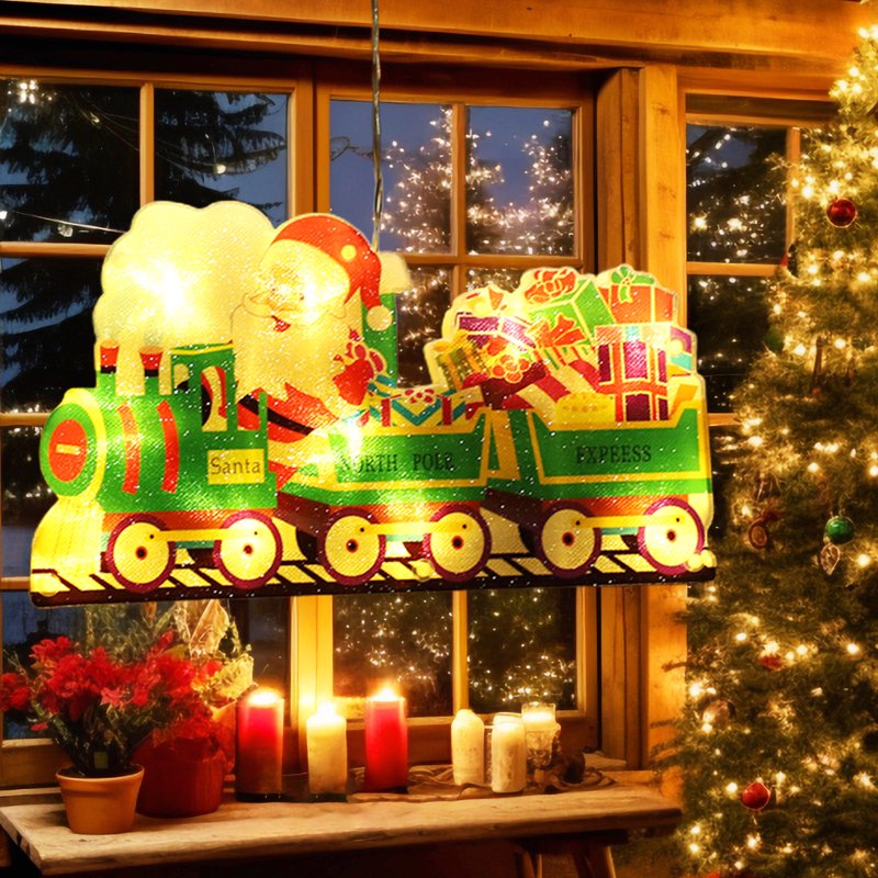 Battery Operated Christmas Window Hanging Lights with Suction Cups - Indoor Holiday Decor