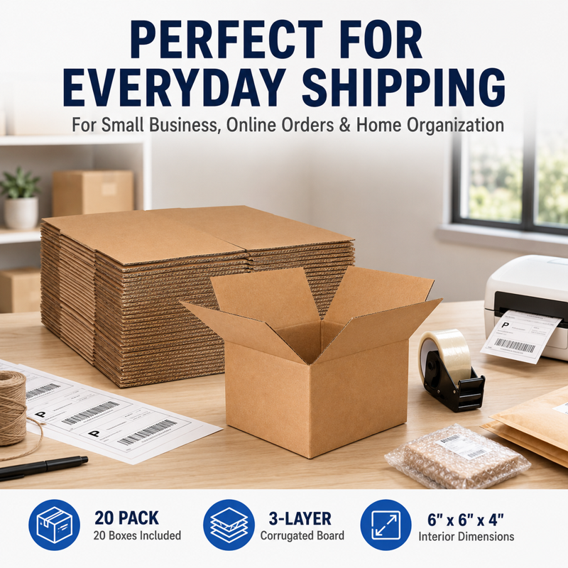 20 Pack Small Corrugated Shipping Boxes 6x6x4 Inch Kraft Cardboard Mailer