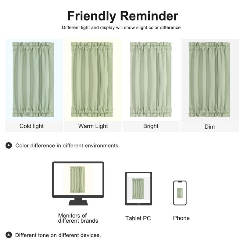 Solid Window Curtain Panel Light Green 25x40 Inches - Blackout Privacy Drapes