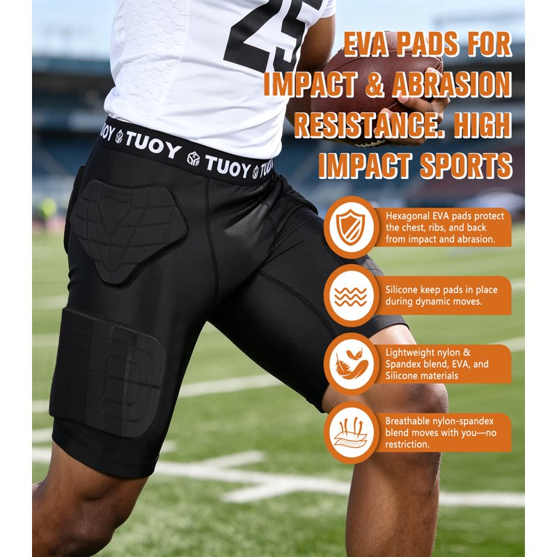 Breathable Football Girdle with Padding for Contact Sports - Black