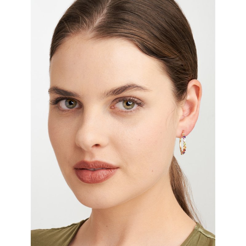 Sterling Silver Hoop Earrings with Synthetic Blue Sapphire and 18K Gold Plating