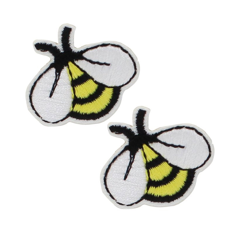 Embroidered Bumblebee Iron-On Patch Appliques Set of 2 - Yellow and Black, 1" x 1.1"