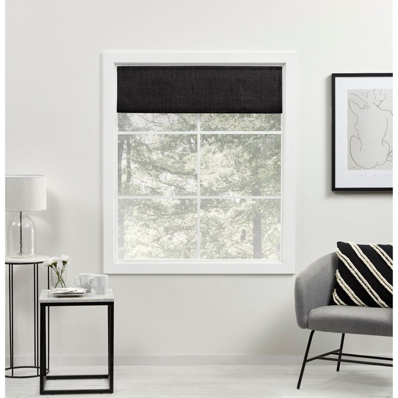 Blackout Roman Shade - Linen Look Cordless Window Treatment, 31x64