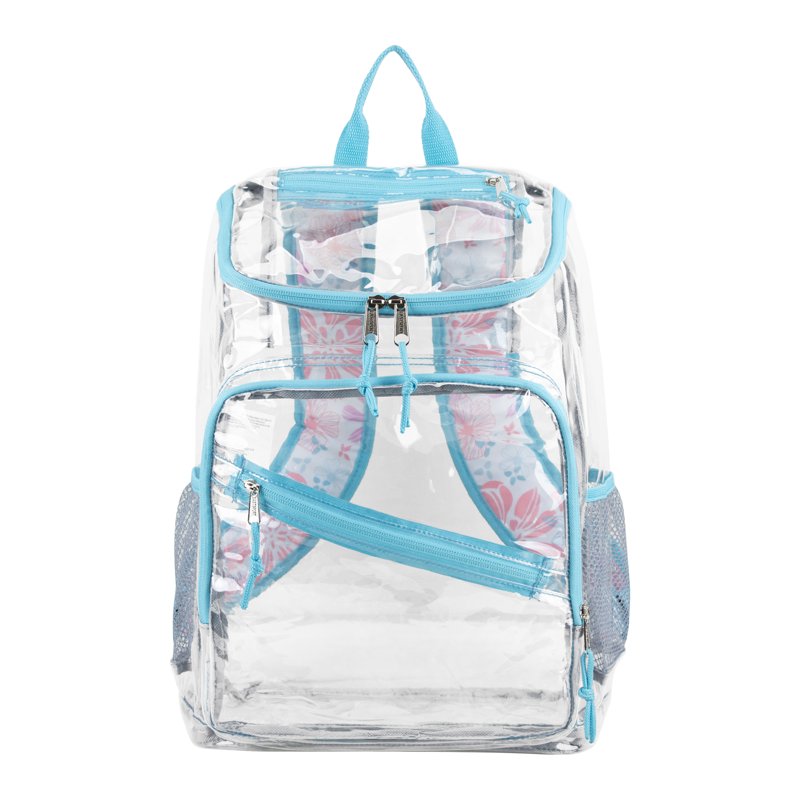 Clear PVC Top Loader Backpack with Floral Print - Unisex School & Travel Bag