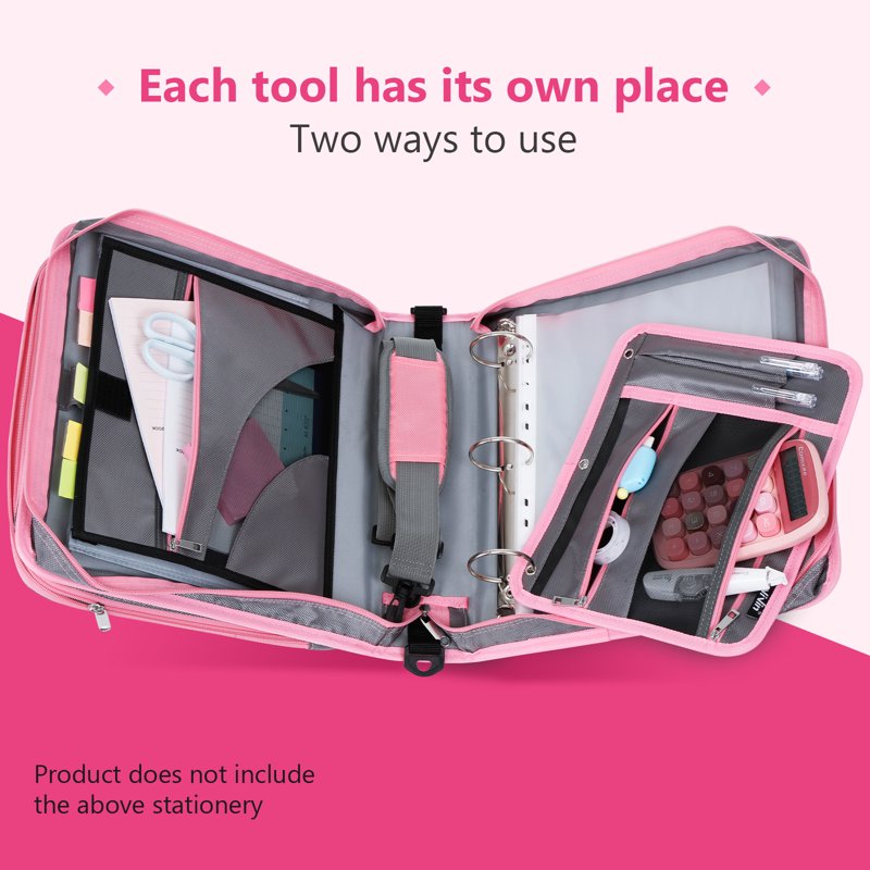 Zipper Binder 2 Inch O-Ring 450 Sheet Capacity Multiple Pockets Office Supplies